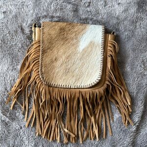 Montana West Tan and Cream Fringed Clutch